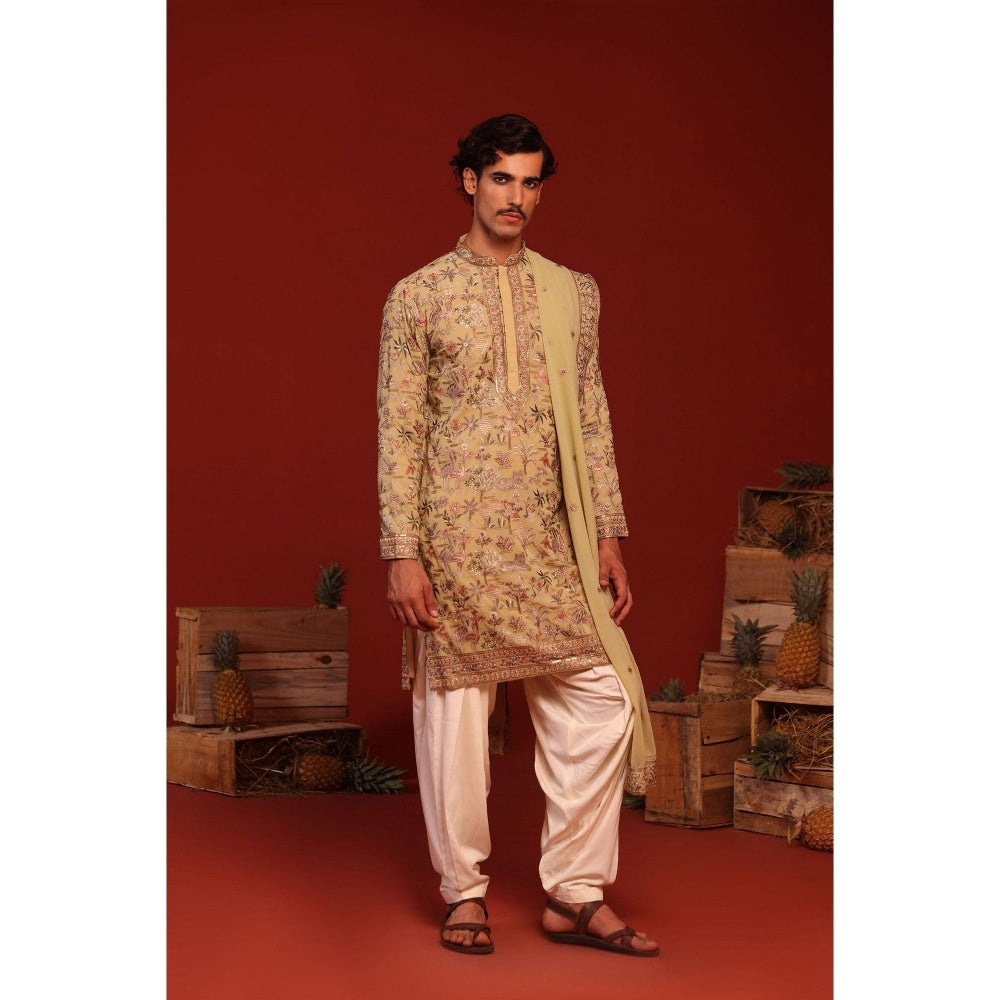 KALPRAAG Falak Mehandi Green Kurta with Patiala Pant and Dupatta