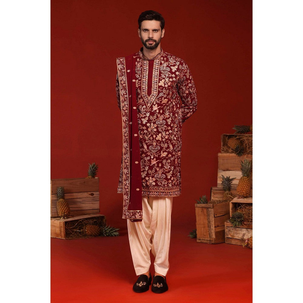 KALPRAAG Dhrita Maroon Kurta with Patiala Pant and Dupatta