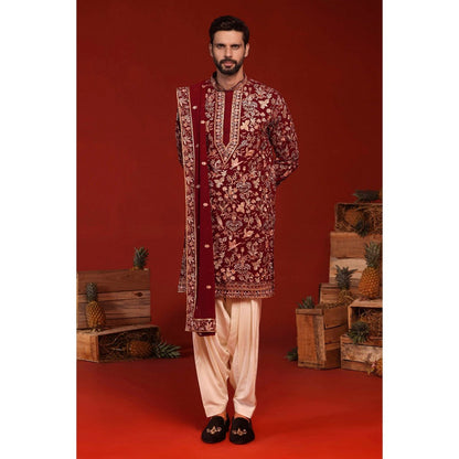 KALPRAAG Dhrita Maroon Kurta with Patiala Pant and Dupatta