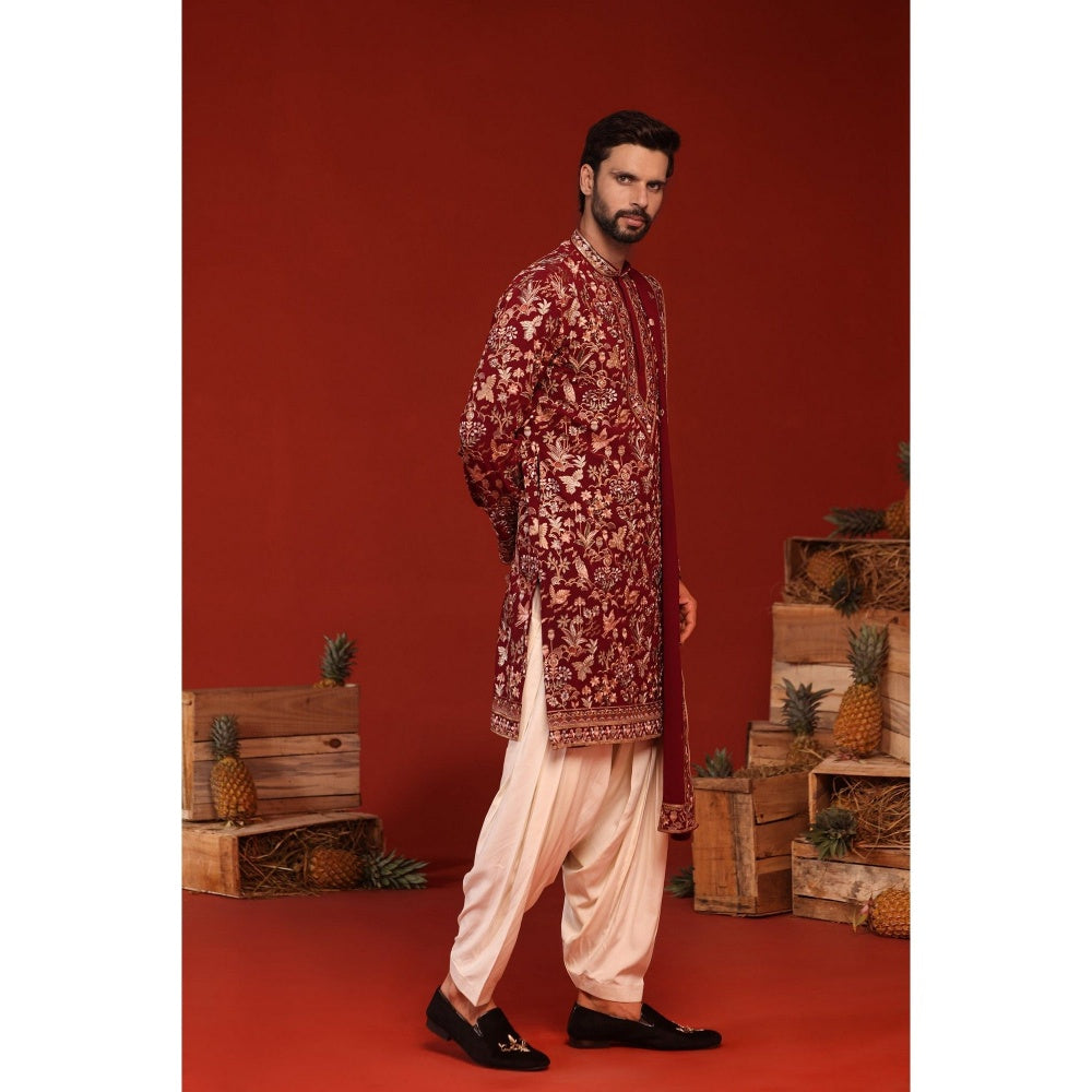 KALPRAAG Dhrita Maroon Kurta with Patiala Pant and Dupatta
