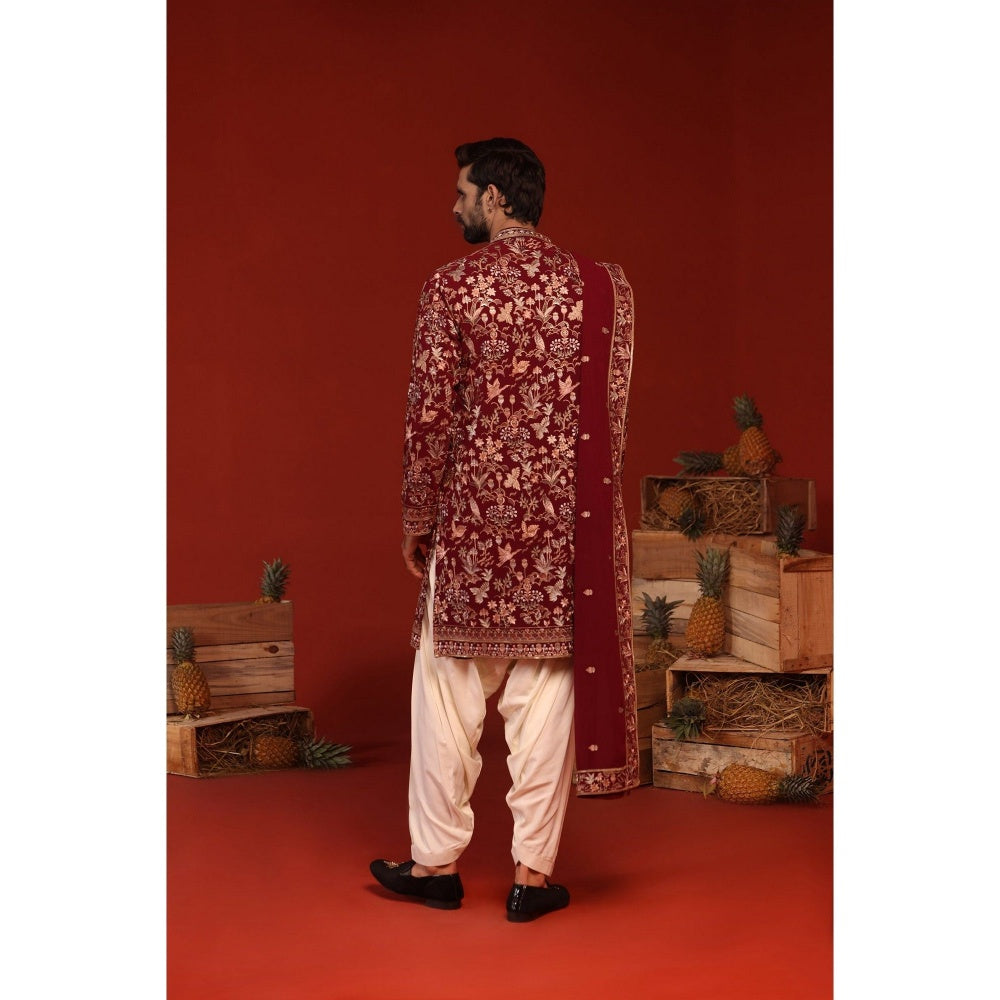 KALPRAAG Dhrita Maroon Kurta with Patiala Pant and Dupatta