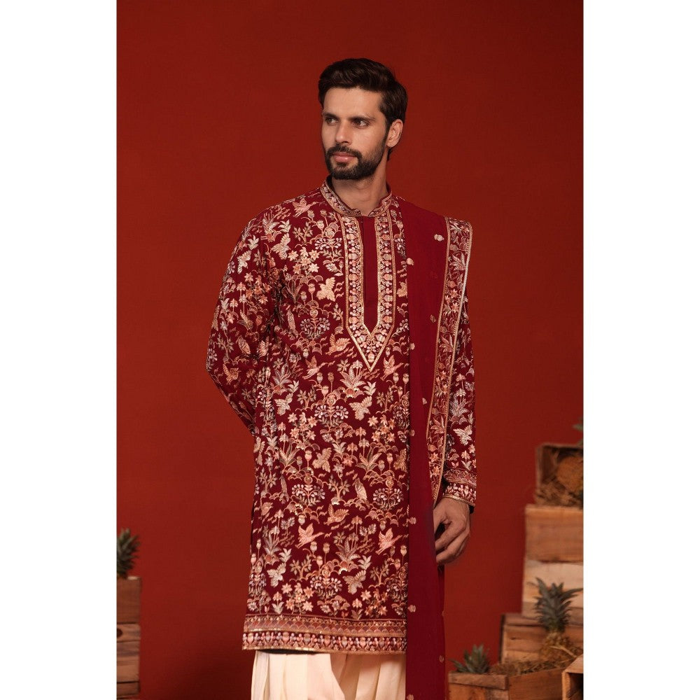 KALPRAAG Dhrita Maroon Kurta with Patiala Pant and Dupatta