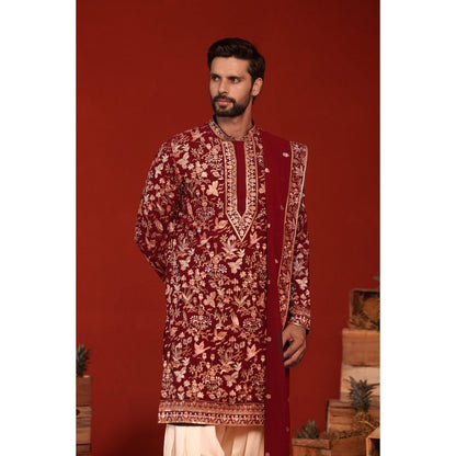 KALPRAAG Dhrita Maroon Kurta with Patiala Pant and Dupatta