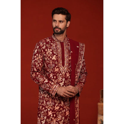 KALPRAAG Dhrita Maroon Kurta with Patiala Pant and Dupatta