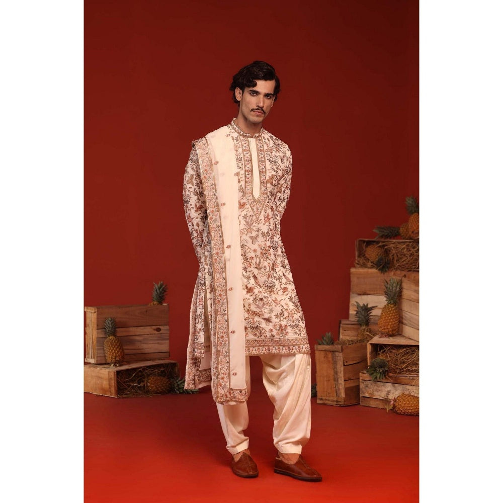 KALPRAAG Sarang Ivory Kurta with Patiala Pant and Dupatta
