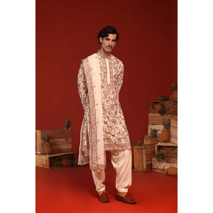KALPRAAG Sarang Ivory Kurta with Patiala Pant and Dupatta