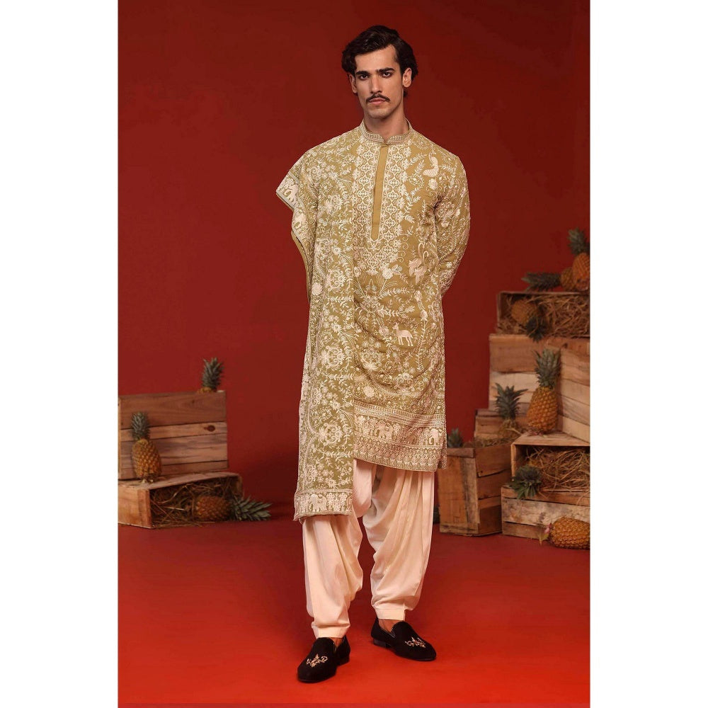 KALPRAAG Mrityunjay Mehandi Green Kurta with Patiala Pant and Dupatta