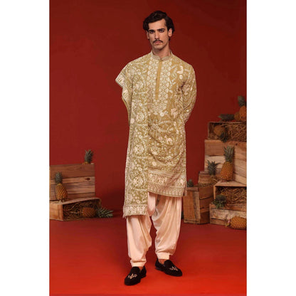 KALPRAAG Mrityunjay Mehandi Green Kurta with Patiala Pant and Dupatta