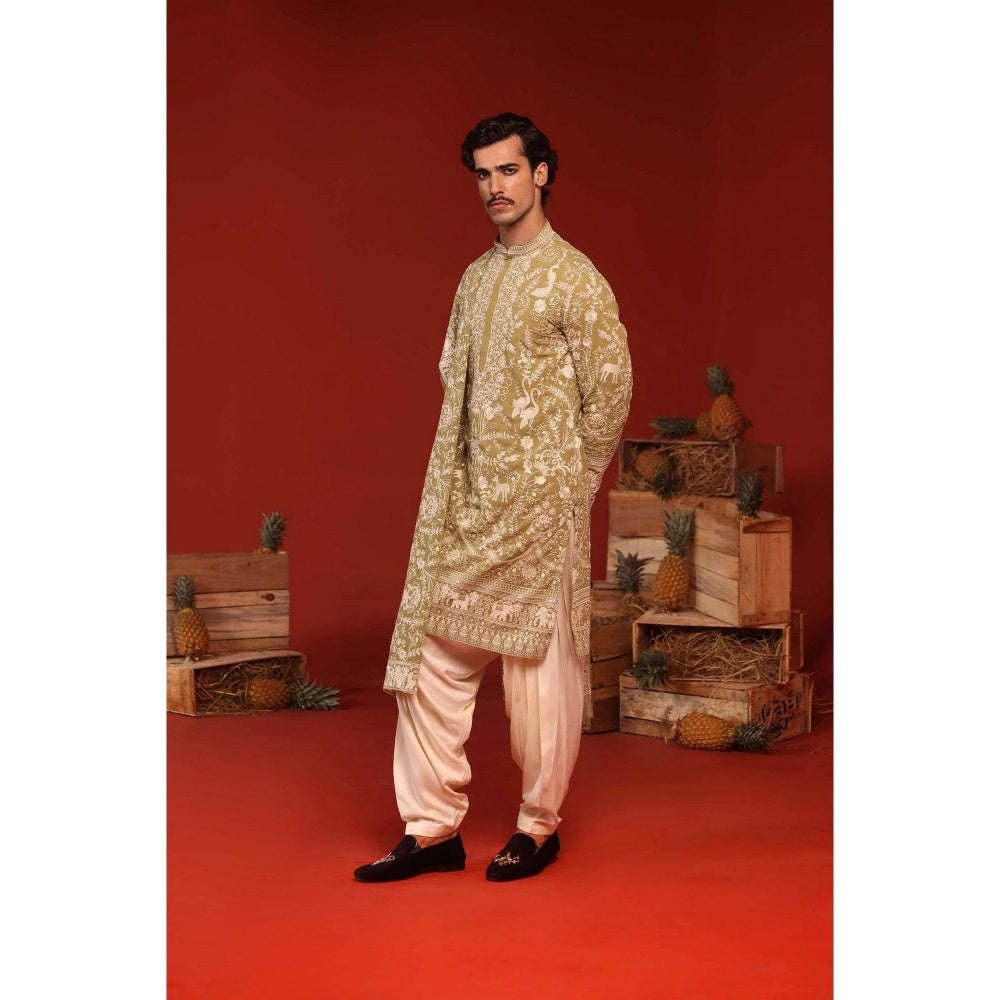 KALPRAAG Mrityunjay Mehandi Green Kurta with Patiala Pant and Dupatta