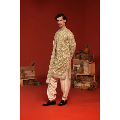 KALPRAAG Mrityunjay Mehandi Green Kurta with Patiala Pant and Dupatta