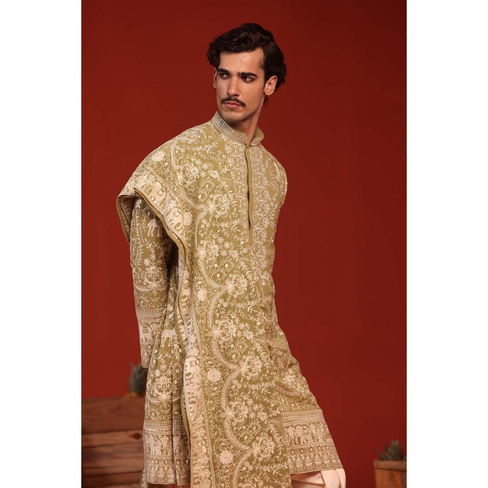 KALPRAAG Mrityunjay Mehandi Green Kurta with Patiala Pant and Dupatta