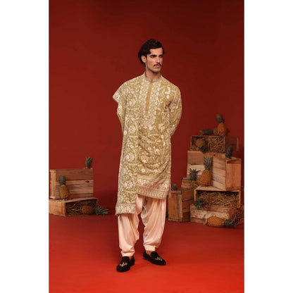 KALPRAAG Mrityunjay Mehandi Green Kurta with Patiala Pant and Dupatta