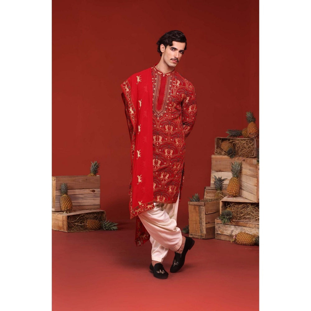 KALPRAAG Shikhar Maroon Kurta with Patiala Pant and Dupatta