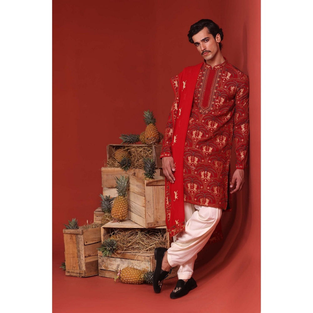 KALPRAAG Shikhar Maroon Kurta with Patiala Pant and Dupatta