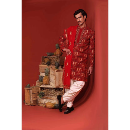KALPRAAG Shikhar Maroon Kurta with Patiala Pant and Dupatta