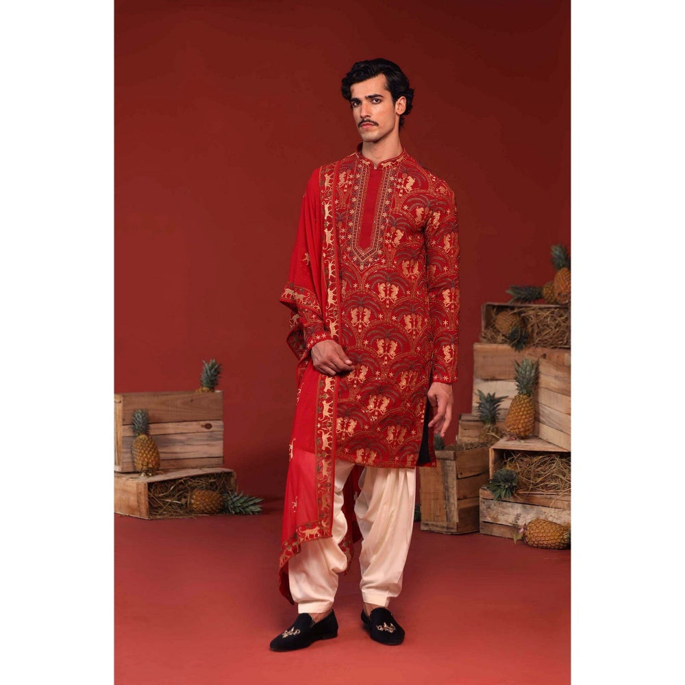 KALPRAAG Shikhar Maroon Kurta with Patiala Pant and Dupatta