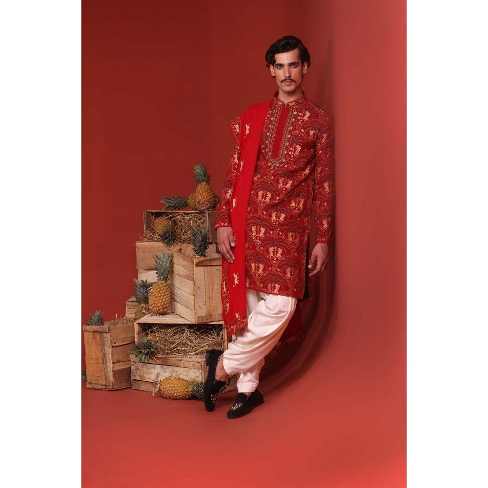 KALPRAAG Shikhar Maroon Kurta with Patiala Pant and Dupatta