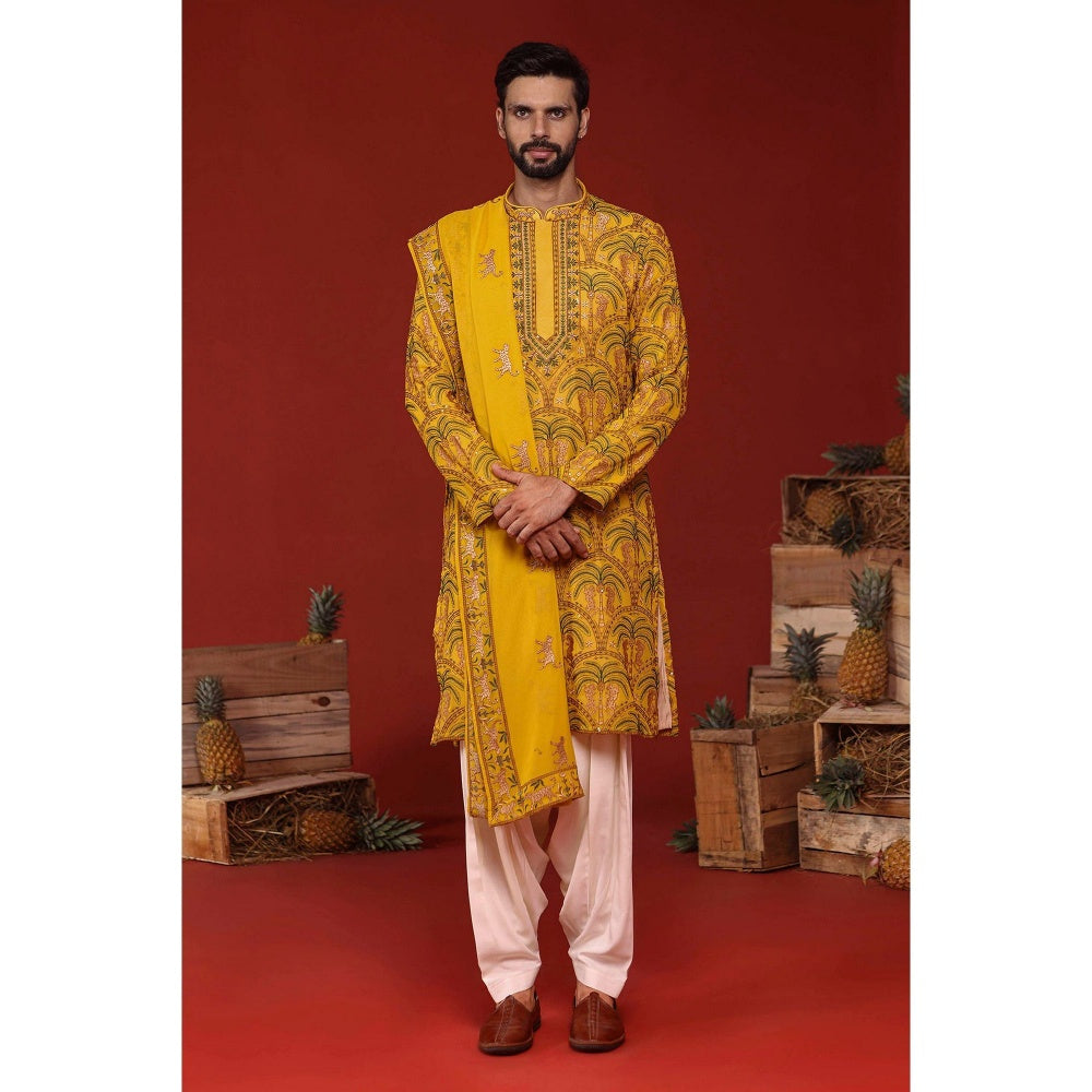 KALPRAAG Chaitanya Haldi Yellow Kurta with Patiala Pant and Dupatta