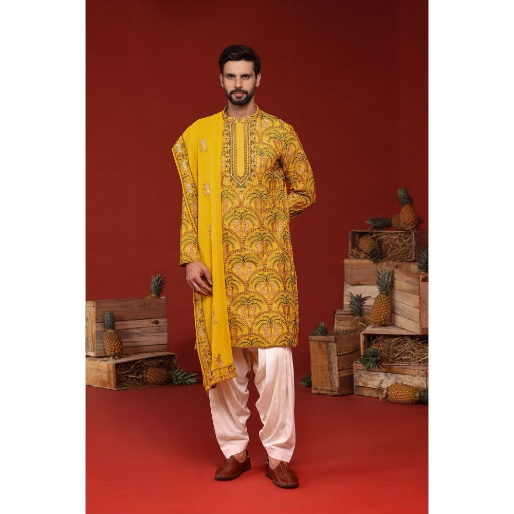 KALPRAAG Chaitanya Haldi Yellow Kurta with Patiala Pant and Dupatta