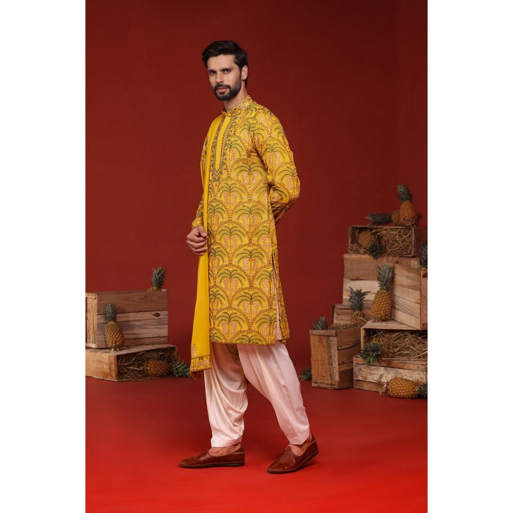 KALPRAAG Chaitanya Haldi Yellow Kurta with Patiala Pant and Dupatta