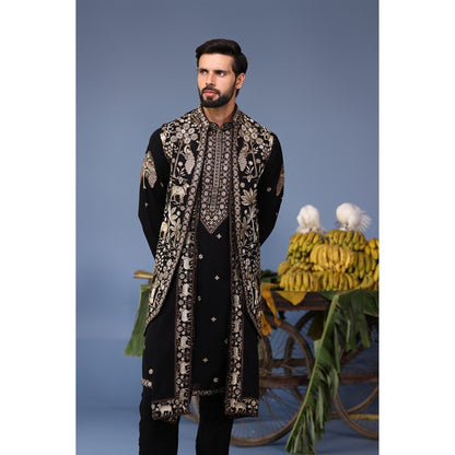 KALPRAAG Black Viscose Embroidered Kurta Jacket Set