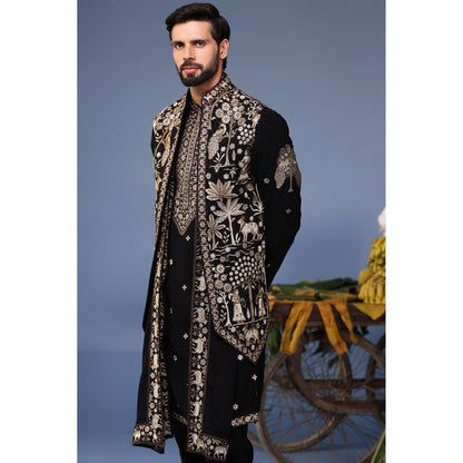 KALPRAAG Black Viscose Embroidered Kurta Jacket Set