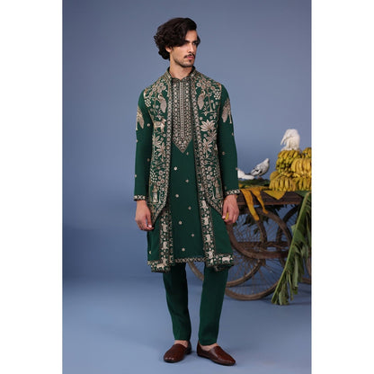 KALPRAAG Green Viscose Embroidered Kurta Jacket Set