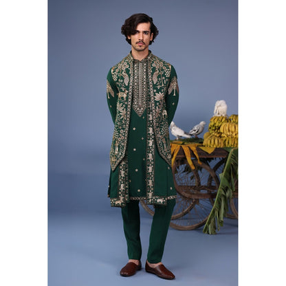 KALPRAAG Green Viscose Embroidered Kurta Jacket Set