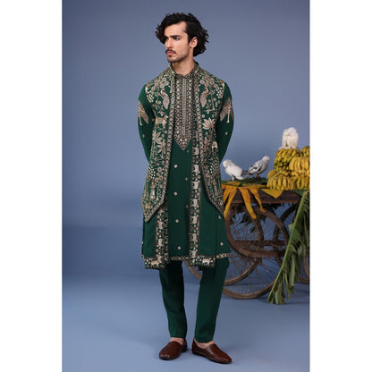 KALPRAAG Green Viscose Embroidered Kurta Jacket Set