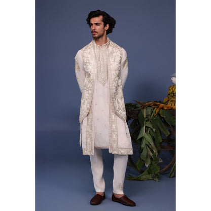 KALPRAAG Ivory Viscose Embroidered Kurta Jacket Set