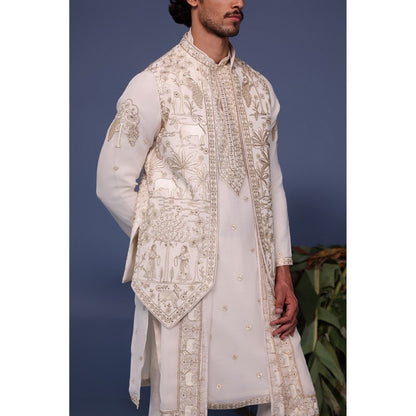 KALPRAAG Ivory Viscose Embroidered Kurta Jacket Set