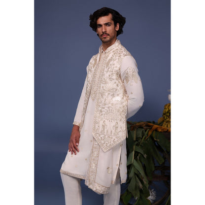 KALPRAAG Ivory Viscose Embroidered Kurta Jacket Set