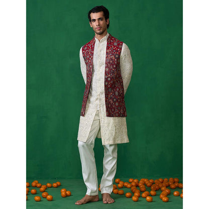 KALPRAAG Laalbagh Maroon Kurta with Jacket and Pant