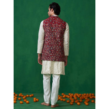 KALPRAAG Laalbagh Maroon Kurta with Jacket and Pant