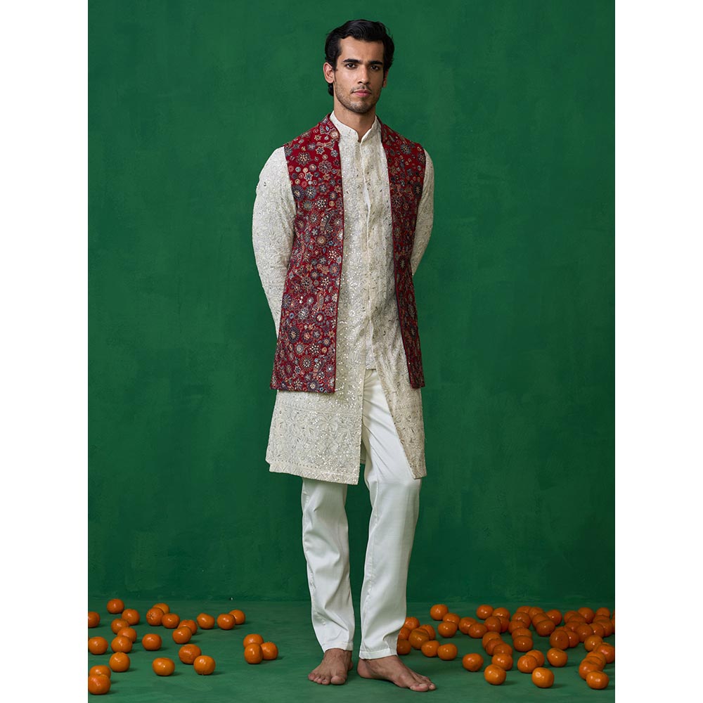 KALPRAAG Laalbagh Maroon Kurta with Jacket and Pant