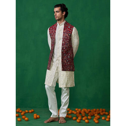 KALPRAAG Laalbagh Maroon Kurta with Jacket and Pant