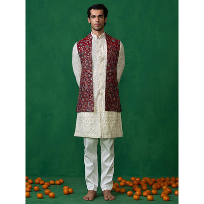 KALPRAAG Laalbagh Maroon Kurta with Jacket and Pant
