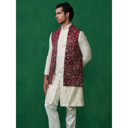 KALPRAAG Laalbagh Maroon Kurta with Jacket and Pant