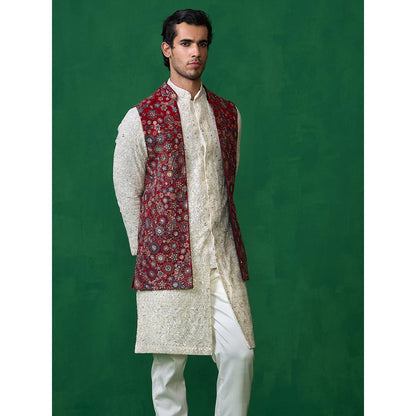 KALPRAAG Laalbagh Maroon Kurta with Jacket and Pant