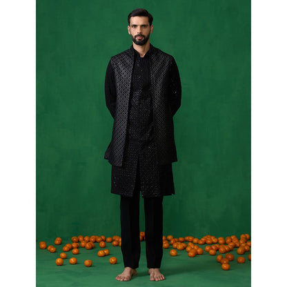 KALPRAAG Embroidered Black Kurta with Jacket and Pant