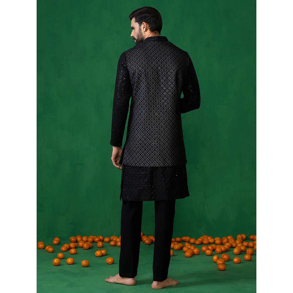 KALPRAAG Embroidered Black Kurta with Jacket and Pant