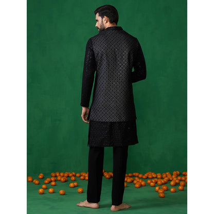 KALPRAAG Embroidered Black Kurta with Jacket and Pant