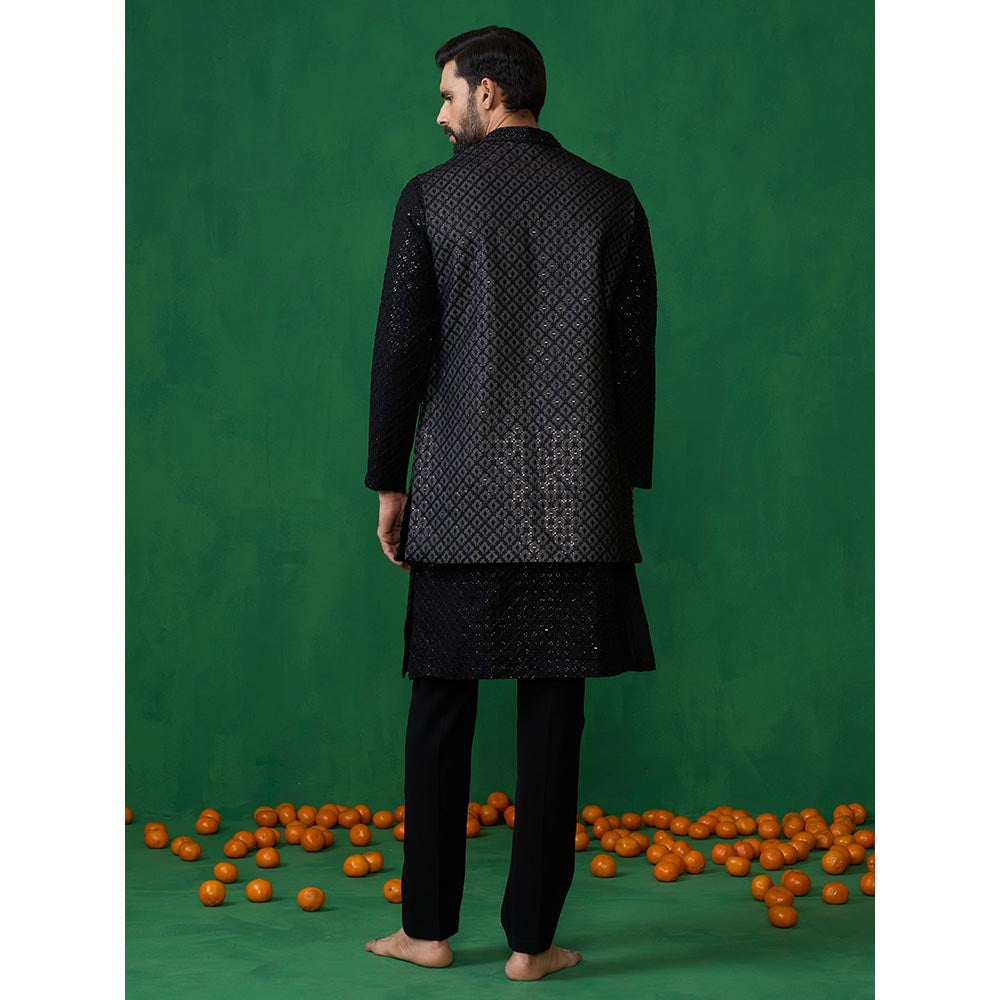KALPRAAG Embroidered Black Kurta with Jacket and Pant