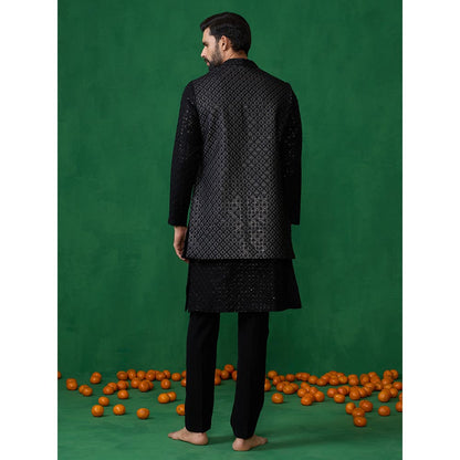 KALPRAAG Embroidered Black Kurta with Jacket and Pant