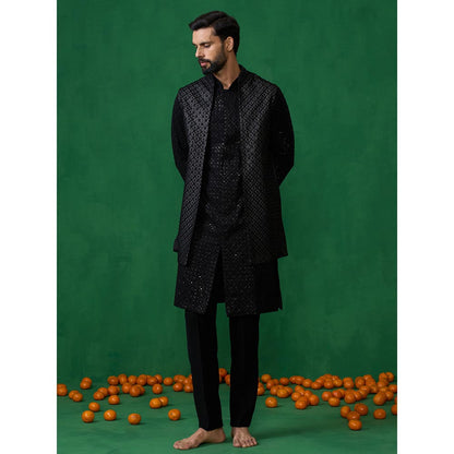 KALPRAAG Embroidered Black Kurta with Jacket and Pant