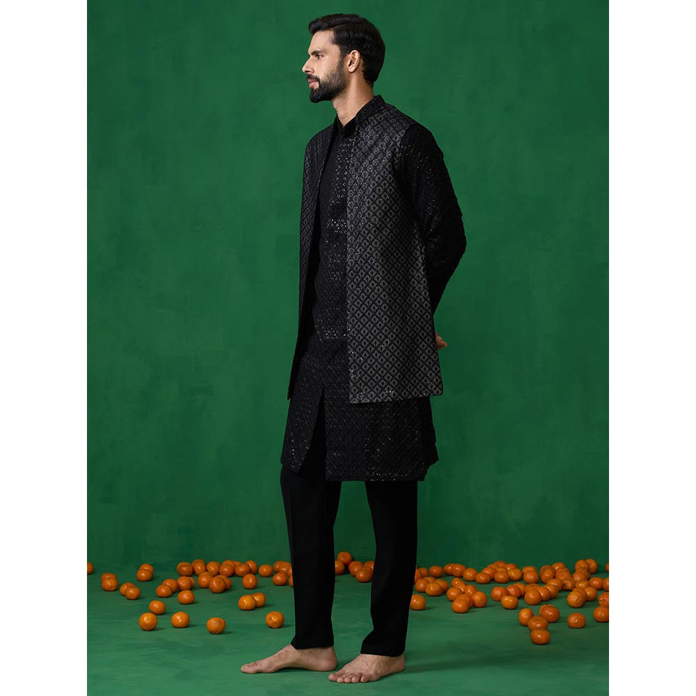 KALPRAAG Embroidered Black Kurta with Jacket and Pant
