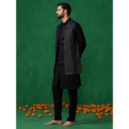 KALPRAAG Embroidered Black Kurta with Jacket and Pant
