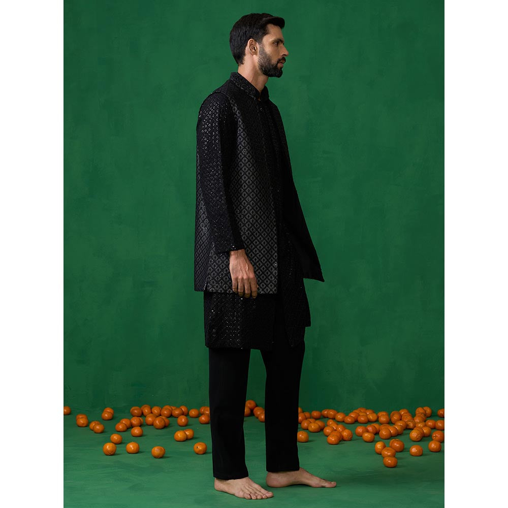 KALPRAAG Embroidered Black Kurta with Jacket and Pant