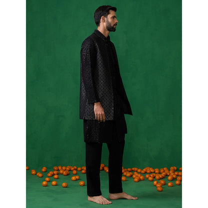 KALPRAAG Embroidered Black Kurta with Jacket and Pant