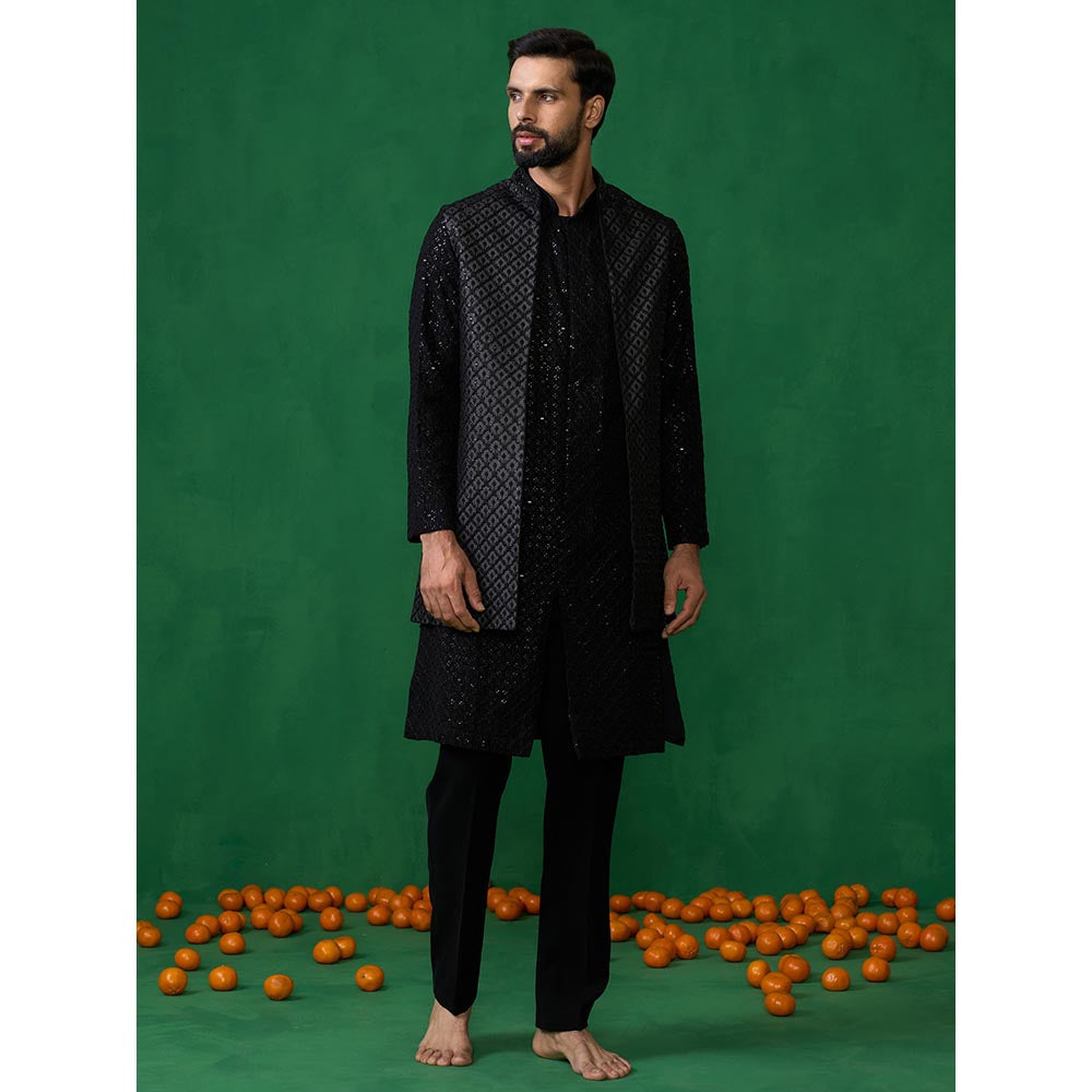 KALPRAAG Embroidered Black Kurta with Jacket and Pant